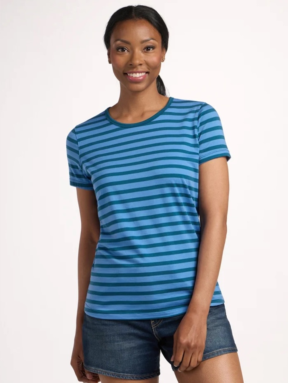 Woolx Women’s Liza Crewneck Striped Merino Wool Tee - Size Medium
